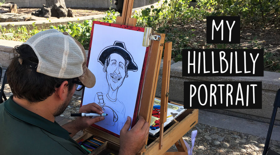 Gettin’ my portrait drawn by artist Bryan Barney at Hermann Park